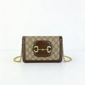 Omyra Heritage Horsebit Mini Shoulder Bag — Beige Monogram Canvas & Gold Chain