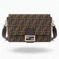 Fendi Baguette, FF Zucca jacquard, front view with silver-tone FF buckle on pure-white