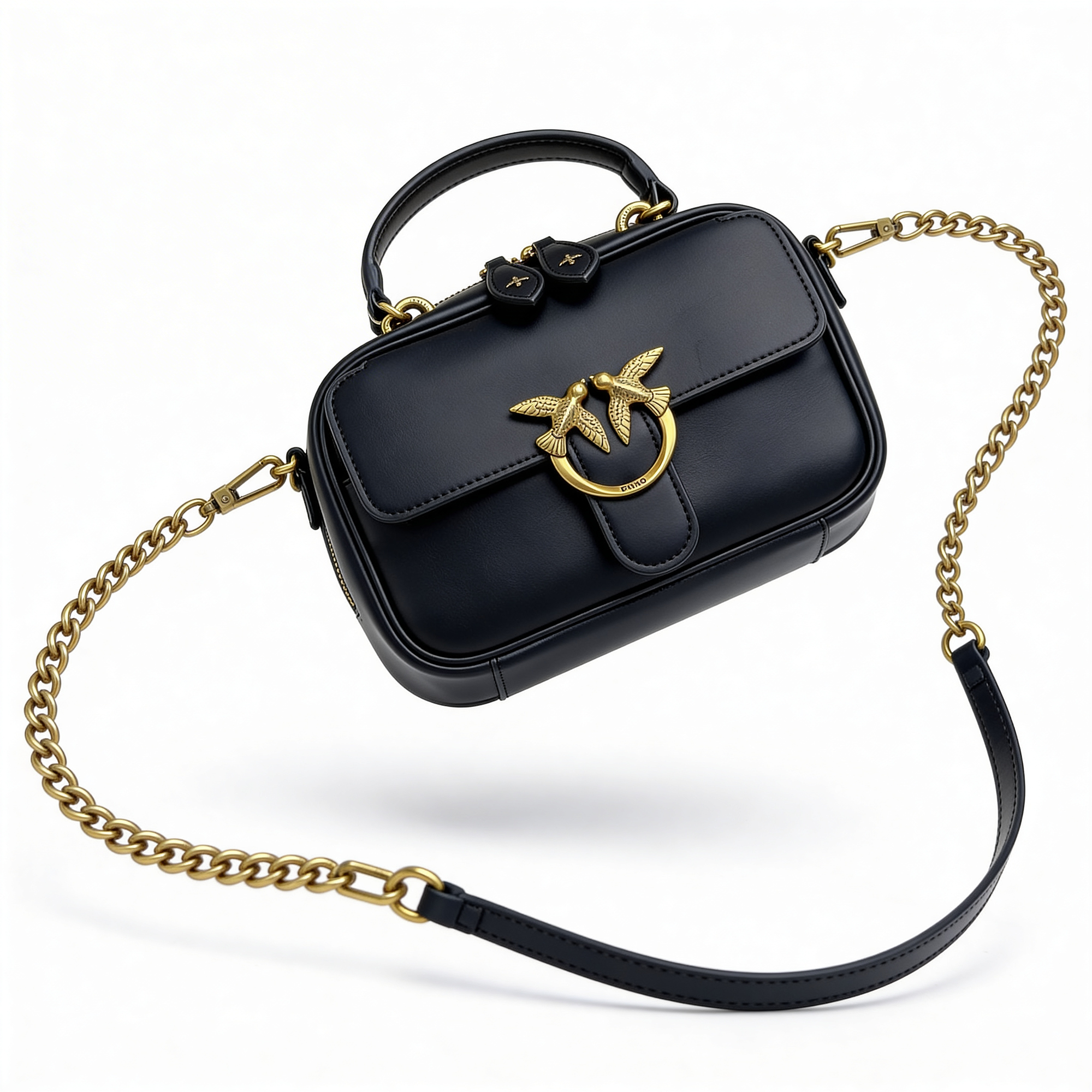 Midnight Luxe Mini Top Handle Bag — Black Leather with Gold Statement Hardware