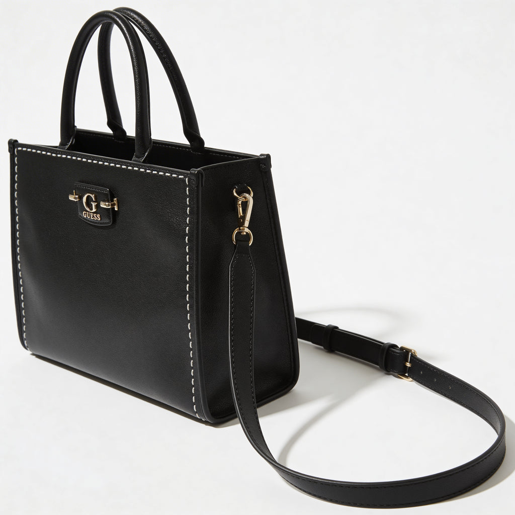 Guess Mini Top Handle Bag, back view on pure-white