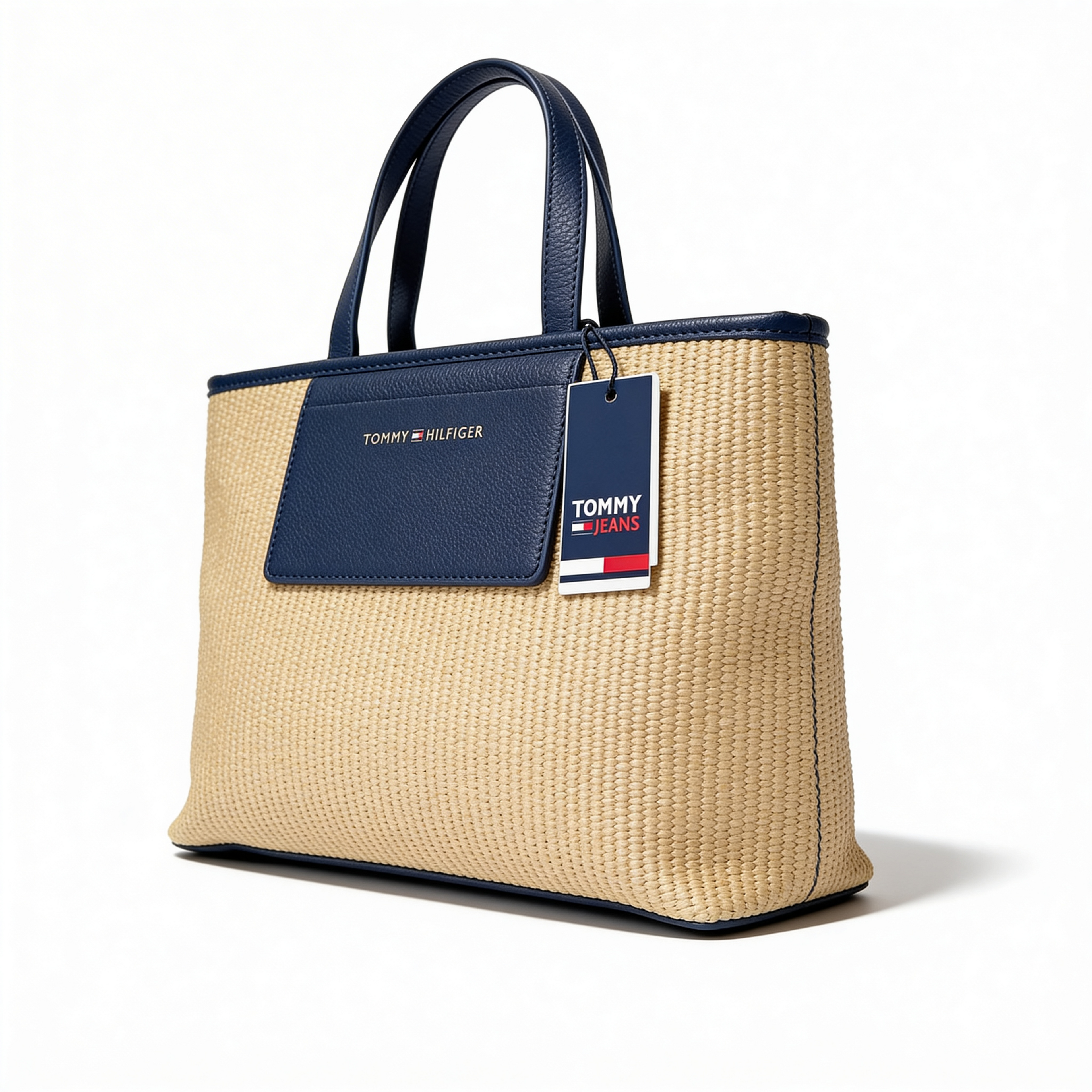 Tommy Hilfiger Iconic Tote, natural canvas, back view on pure-white