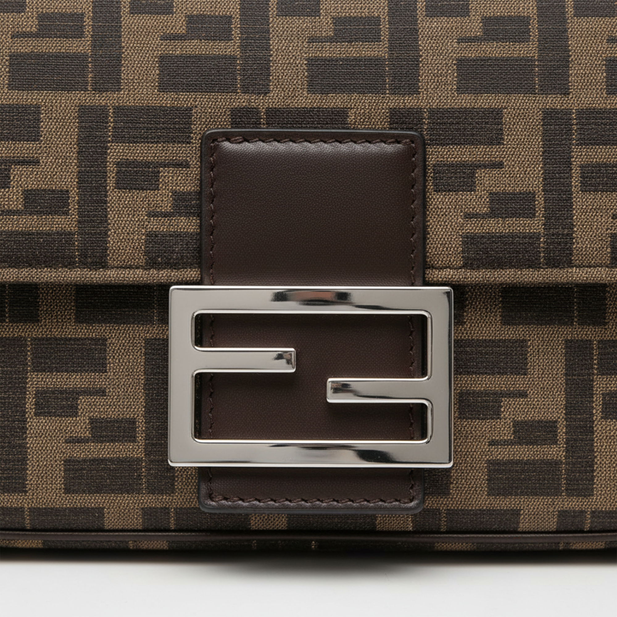 Signature Pattern Flap Bag — Brown Canvas with Statement Metal Clasp