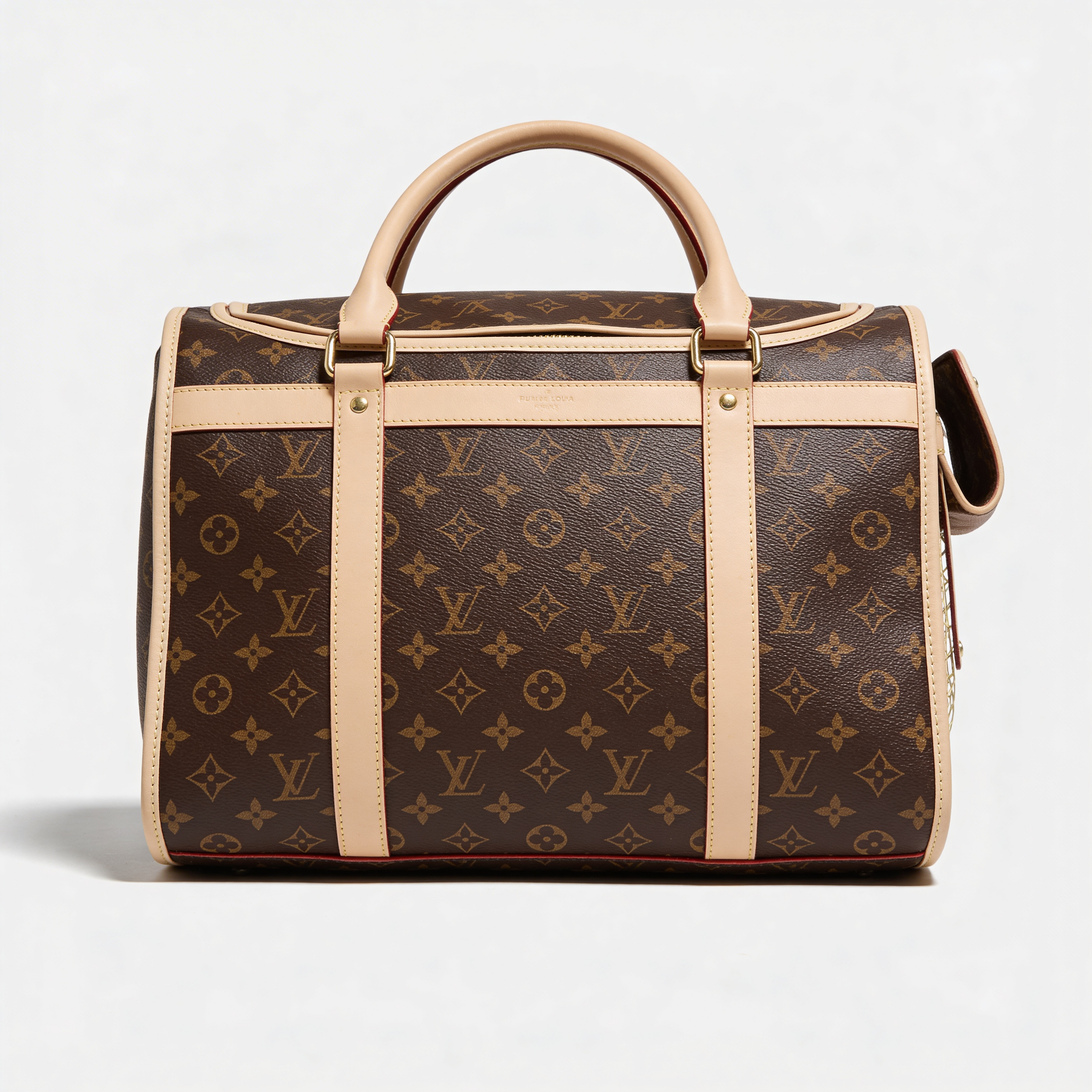 Louis Vuitton Keepall, Monogram canvas, alternate angle showing brass padlock