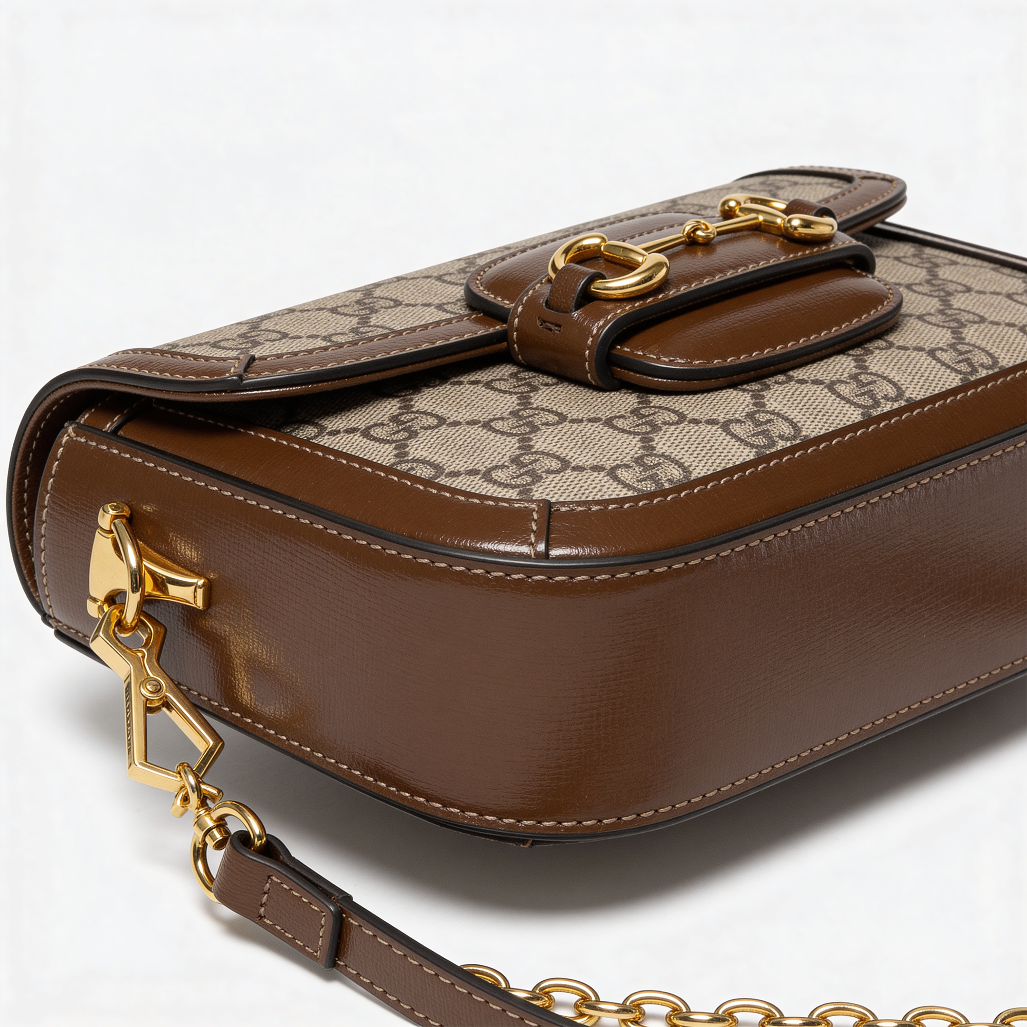 Gucci 1955 Horsebit Shoulder Bag, GG Supreme canvas, back view on pure-white