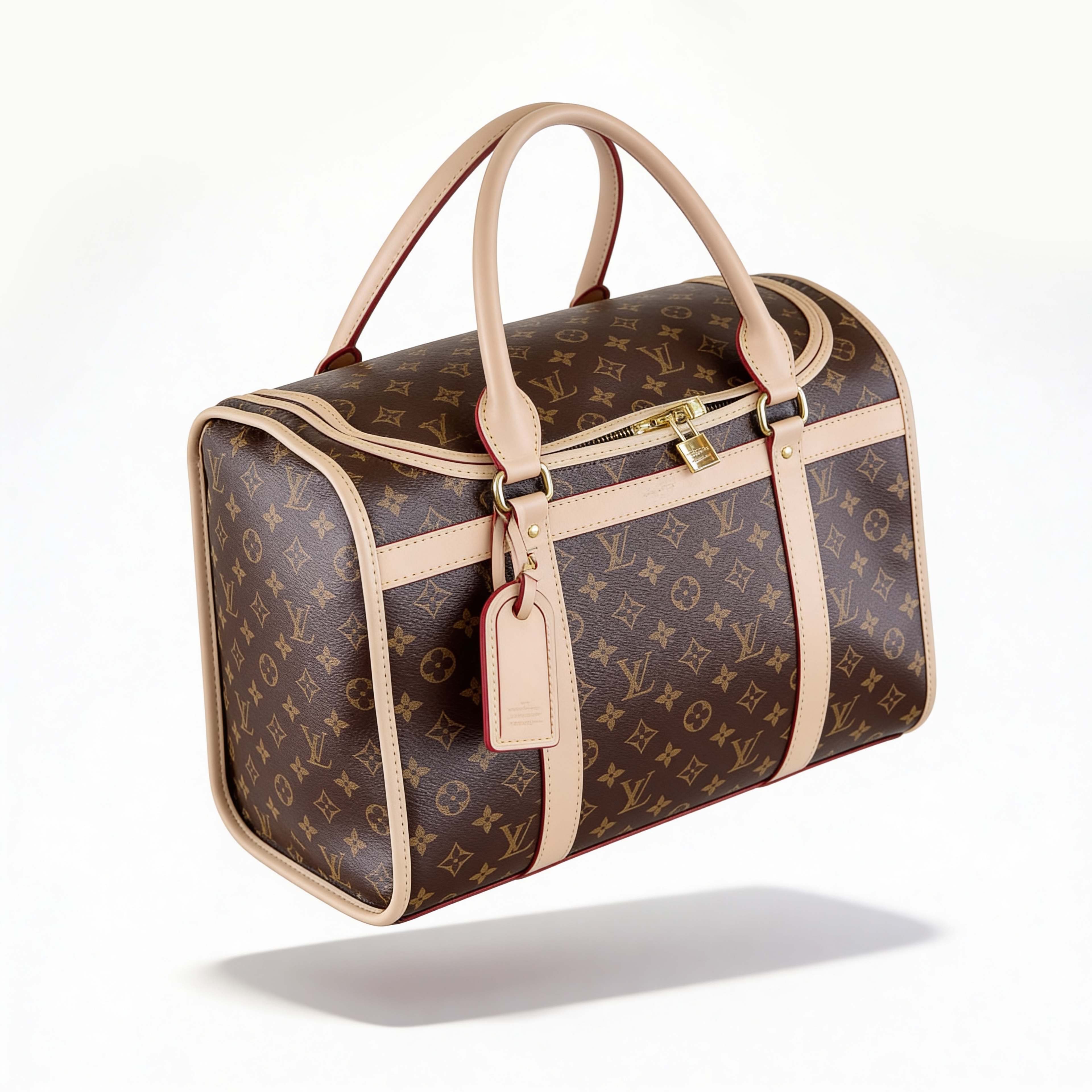 Louis Vuitton Keepall, Monogram canvas, side view with vachetta strap reinforcements