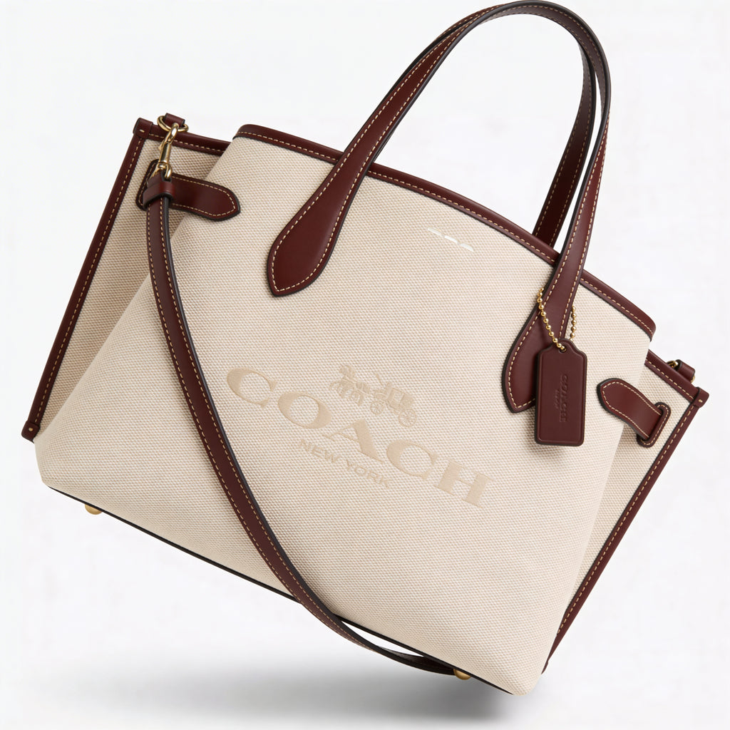 Coach Hanover Tote, ivory canvas, back view on pure-white