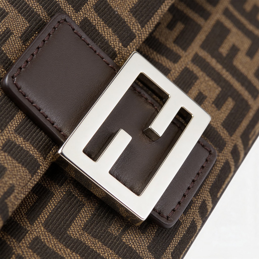 Fendi Baguette, FF Zucca jacquard, back view on pure-white