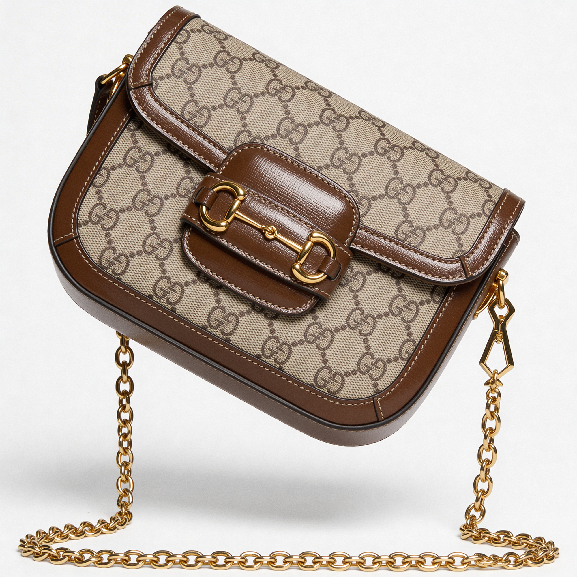 Gucci 1955 Horsebit Shoulder Bag, GG Supreme canvas, alternate angle showing leather strap