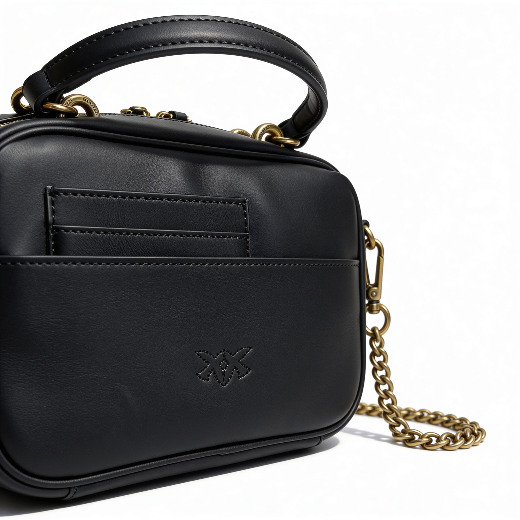 Midnight Luxe Mini Top Handle Bag — Black Leather with Gold Statement Hardware