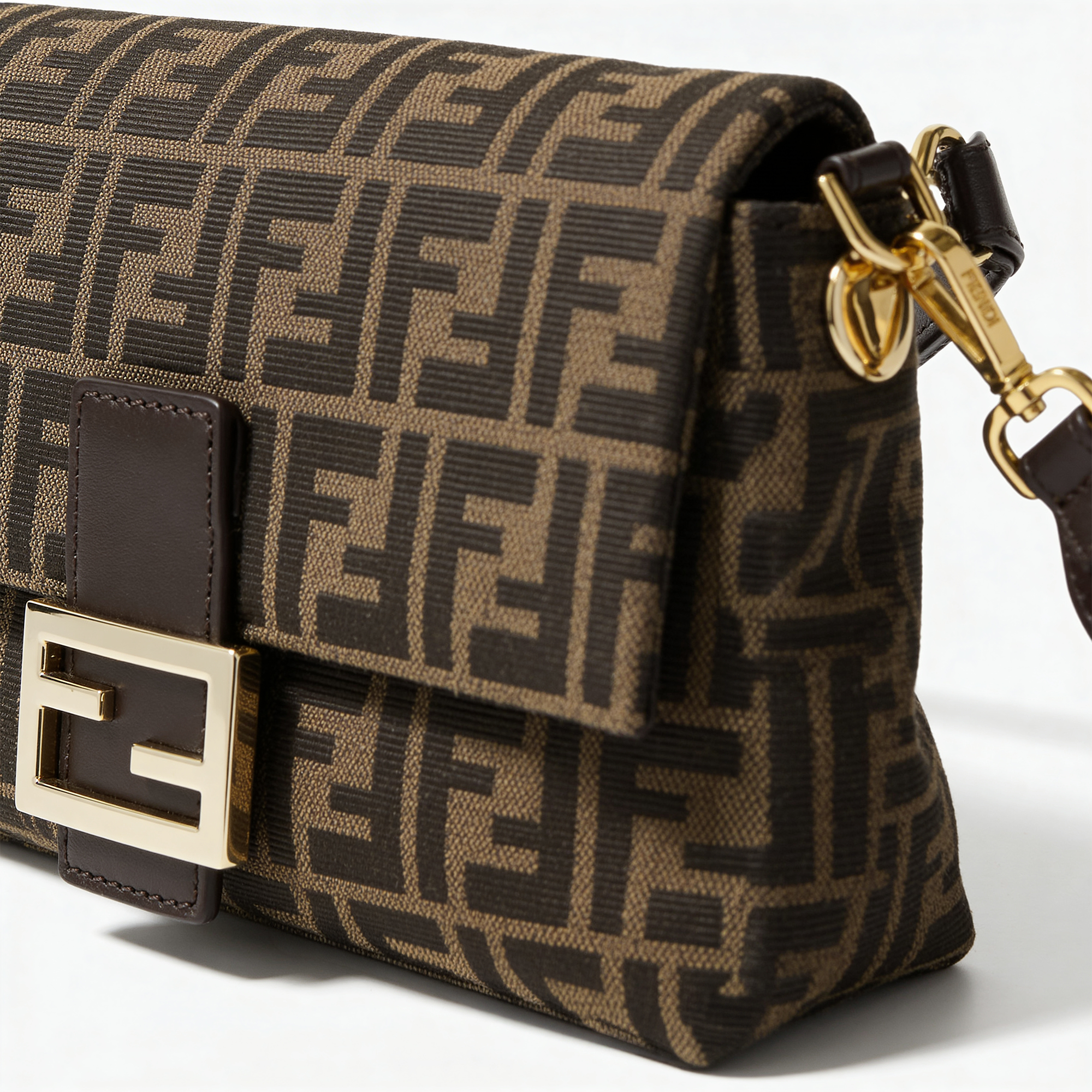 Signature Pattern Flap Bag — Brown Canvas with Statement Metal Clasp