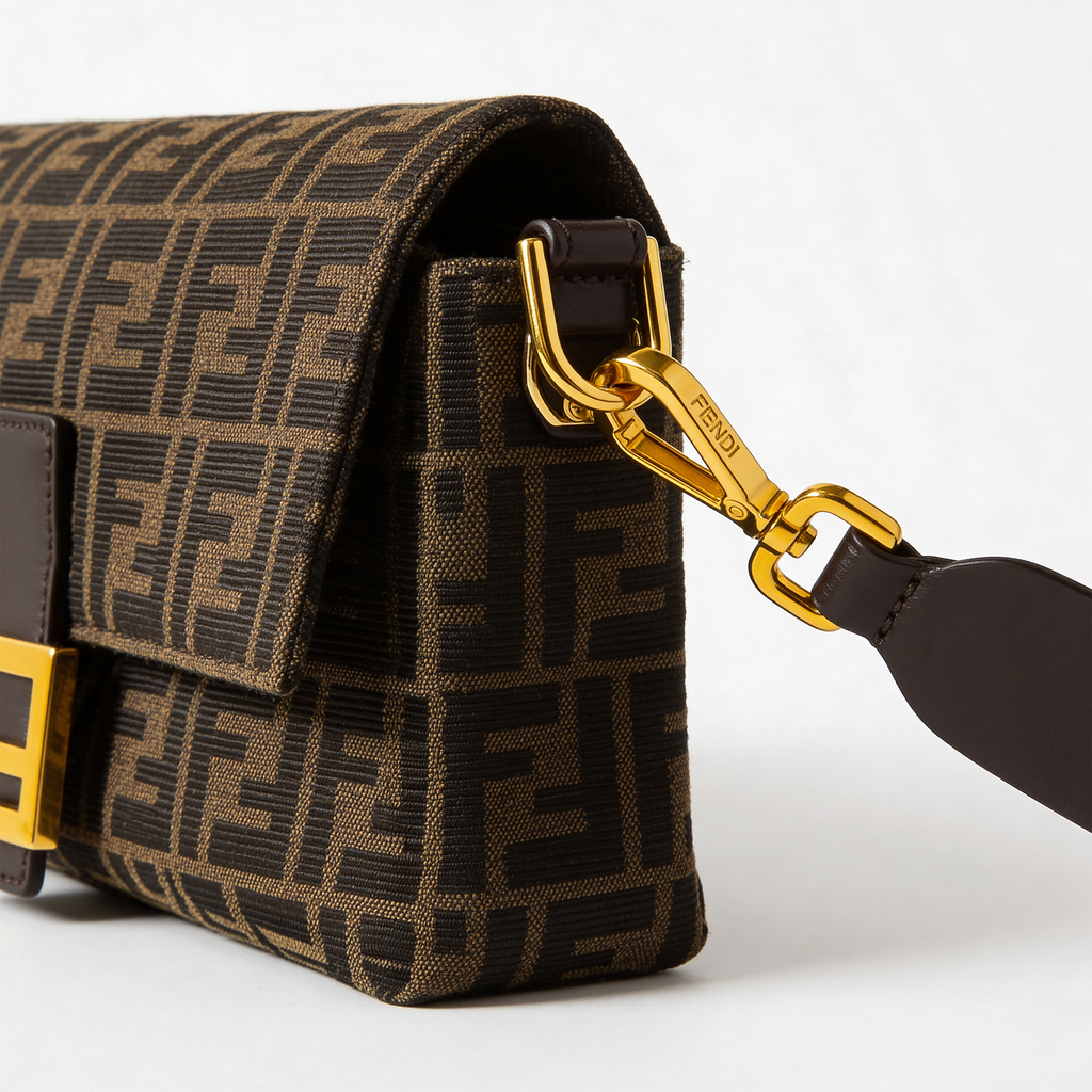 Fendi Baguette, detail of FF Zucca jacquard pattern and stitching