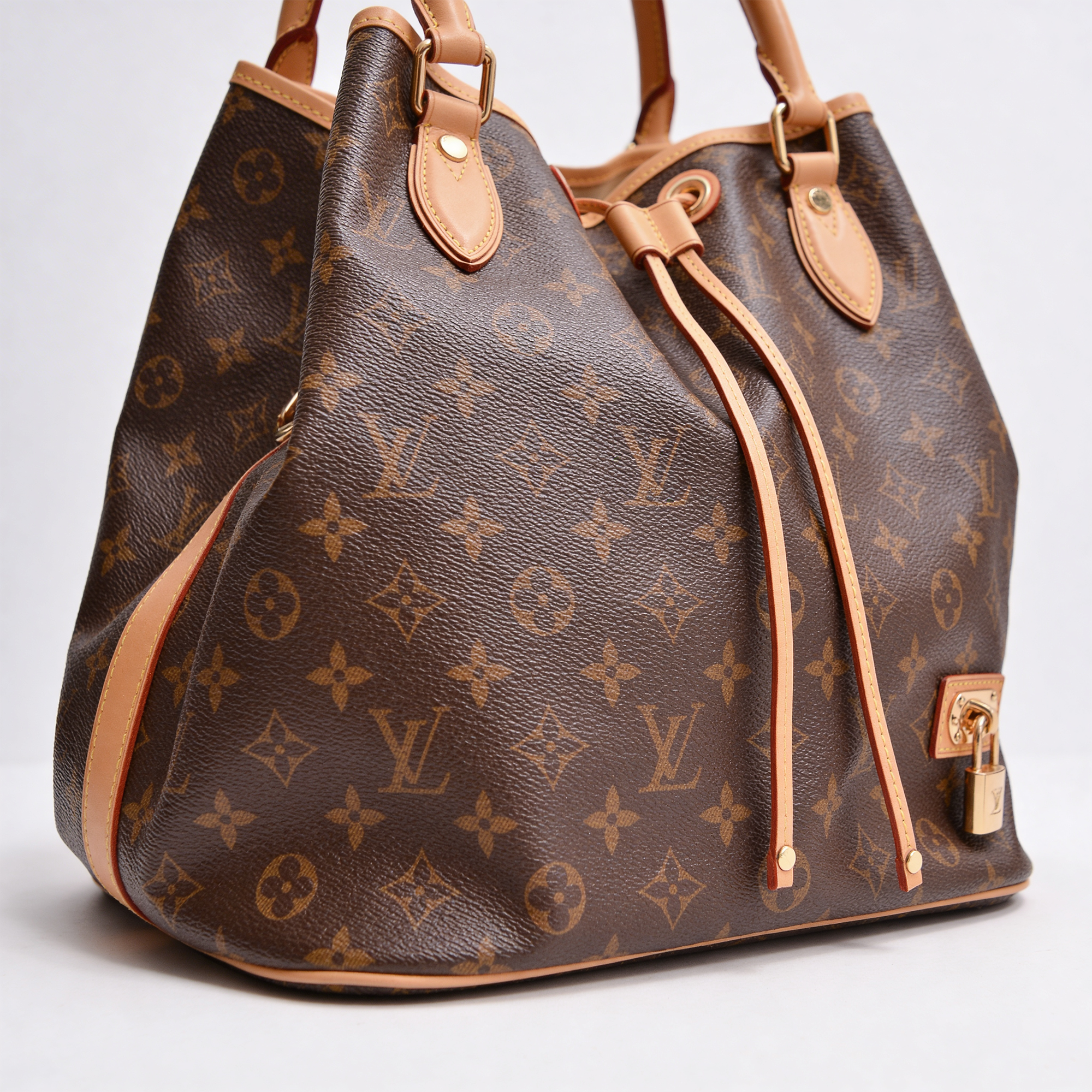 Heritage Monogram Bucket Bag — Brown Canvas with Tan Leather Trim