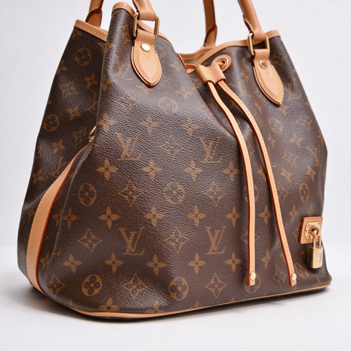 Heritage Monogram Bucket Bag — Brown Canvas with Tan Leather Trim