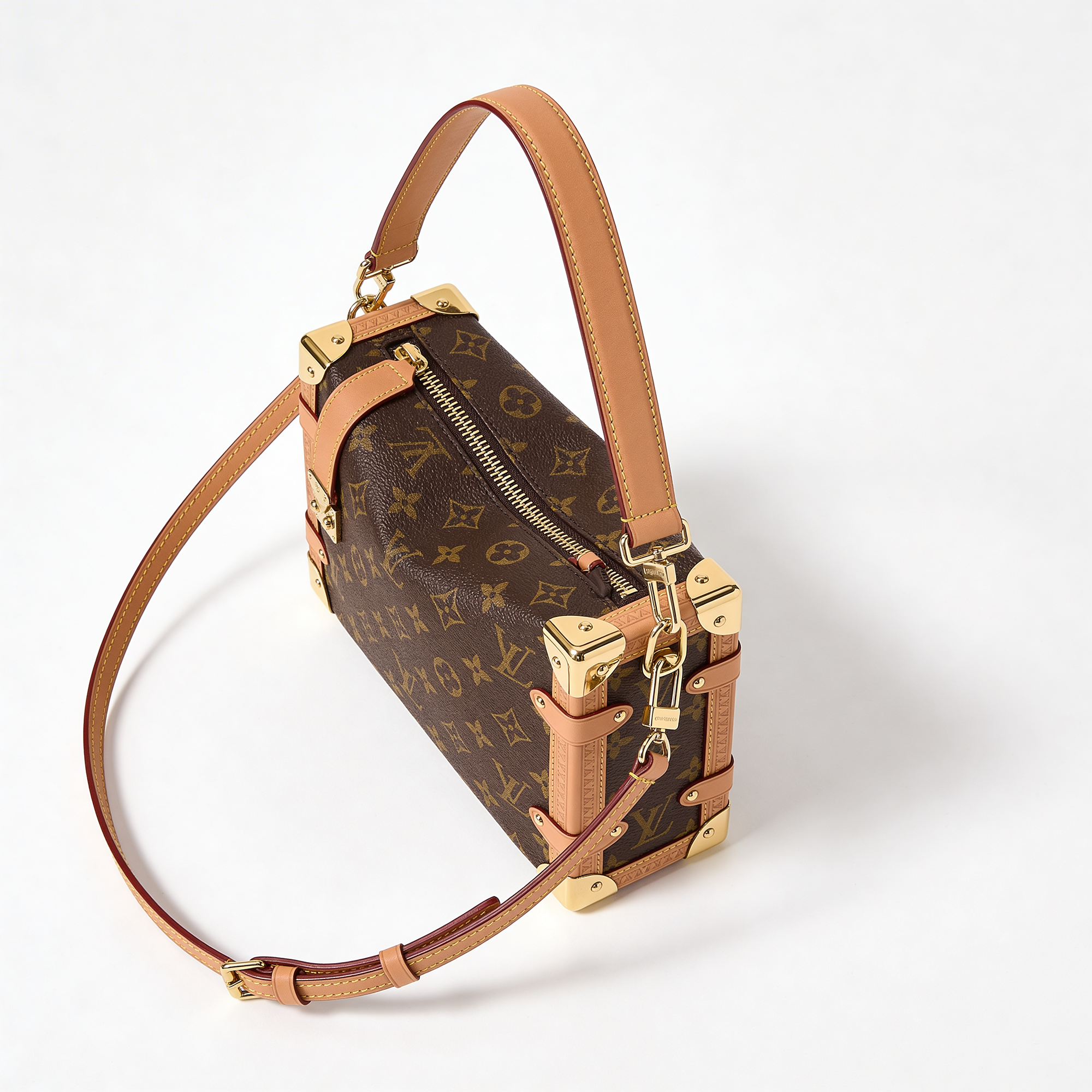 Heritage Trunk Mini Bag — Brown Monogram Canvas with Tan Leather Trim