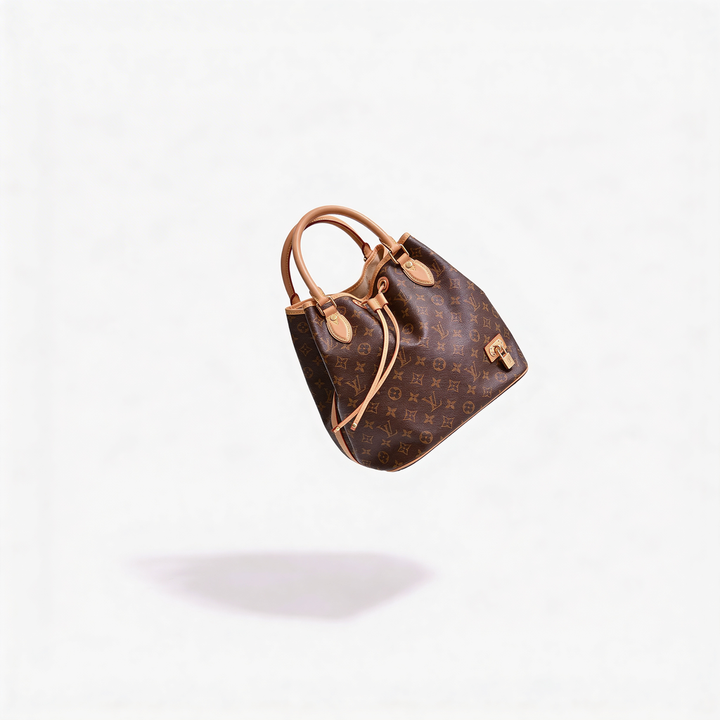 Louis Vuitton Petit Noé, Monogram canvas, front view with vachetta handles