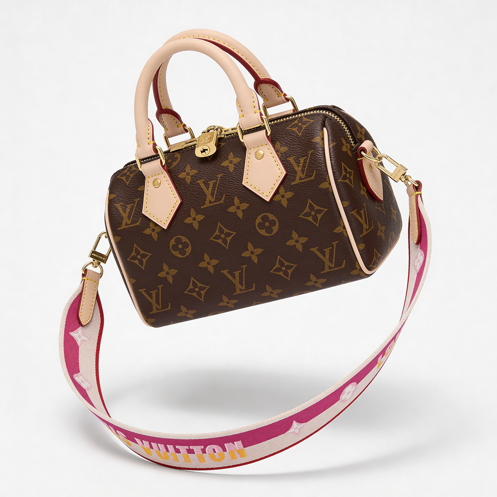 Louis Vuitton Speedy, Monogram canvas, alternate front angle on pure-white