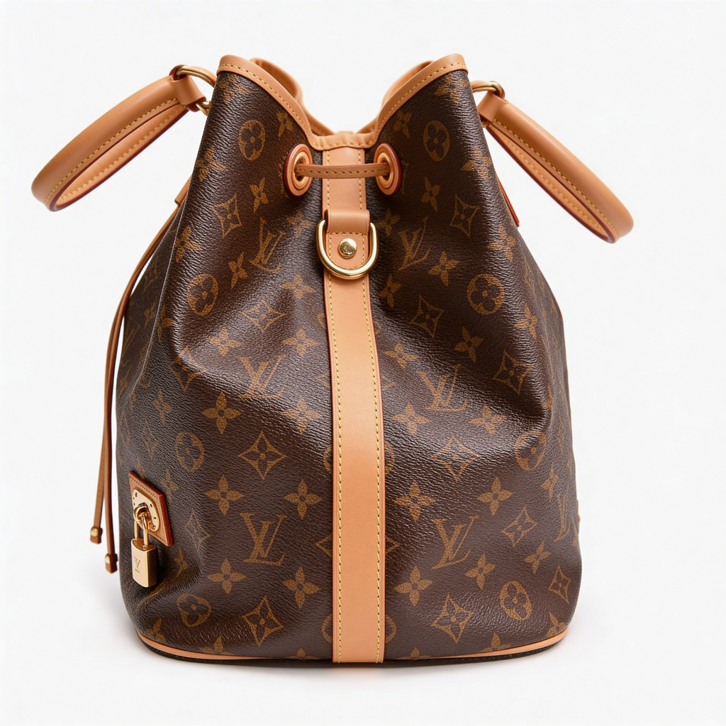 Louis Vuitton Petit Noé, Monogram canvas, alternate side angle on pure-white